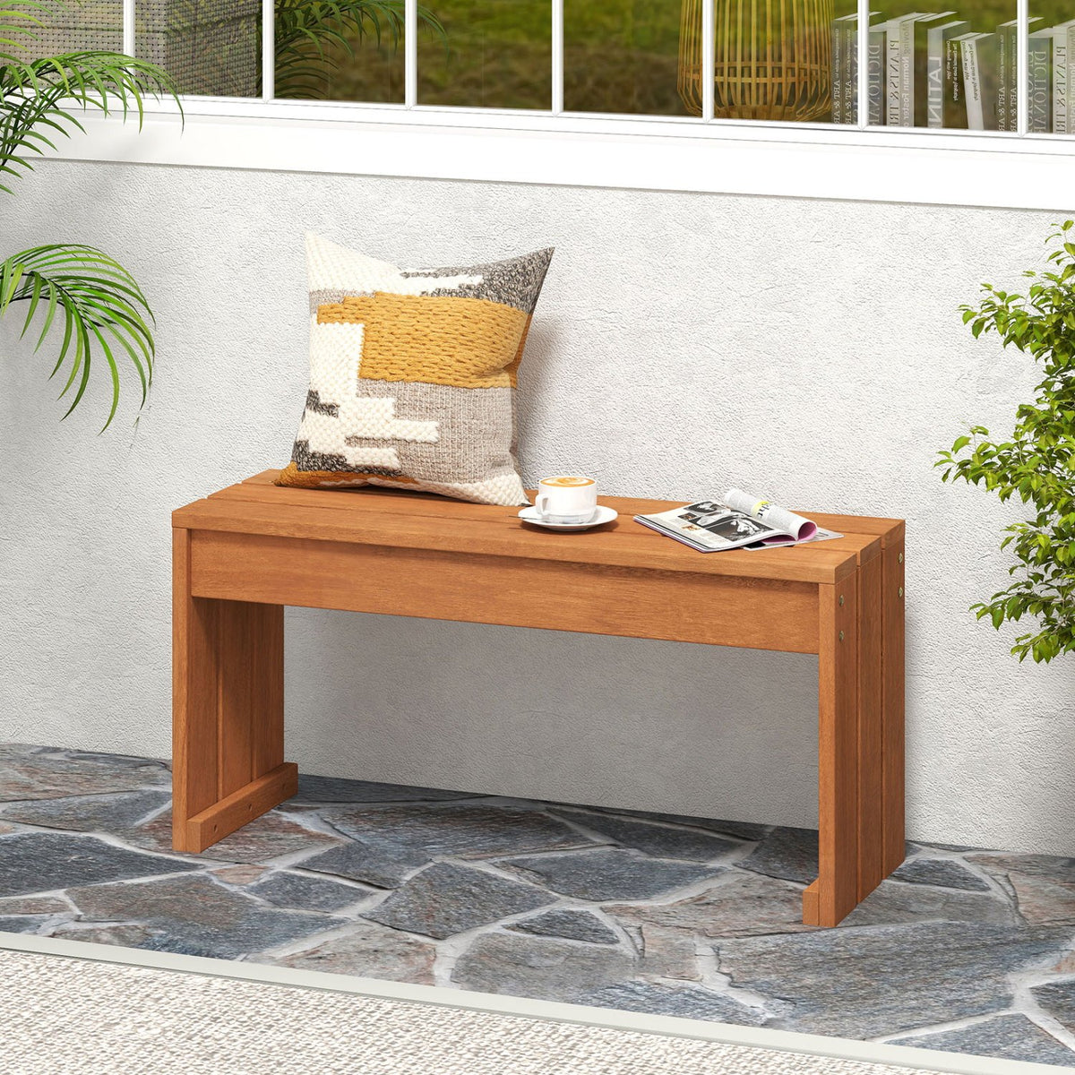 2-Person Outdoor Garden Bench with Solid Wooden Frame for Backyard view 7