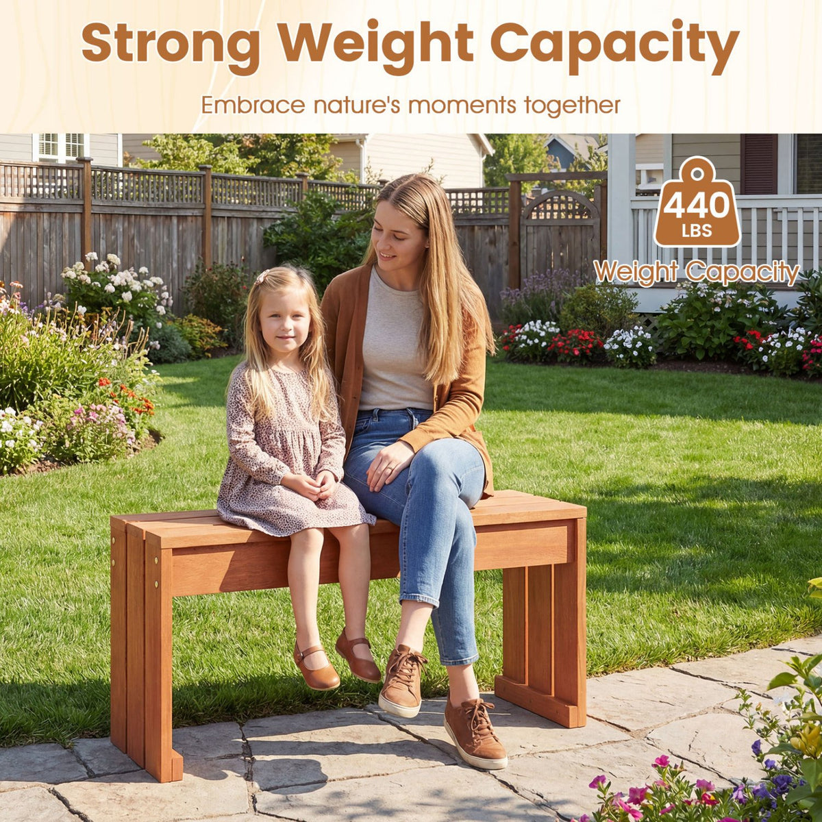 2-Person Outdoor Garden Bench with Solid Wooden Frame for Backyard view 9