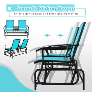 2-Person Double Rocking Loveseat with Mesh Fabric and Center Tempered Glass Table-Turquoise view 5
