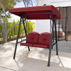 2-Person Outdoor Porch Swing with A-Shaped Metal Stand and Adjustable Canopy-Wine view 3