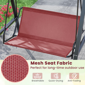 2-Person Outdoor Porch Swing with A-Shaped Metal Stand and Adjustable Canopy-Wine view 9