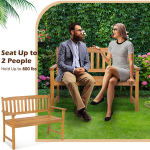 2-Person Patio Acacia Wood Bench with Backrest and Armrests view 5