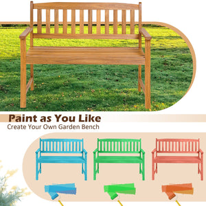 2-Person Patio Acacia Wood Bench with Backrest and Armrests view 8