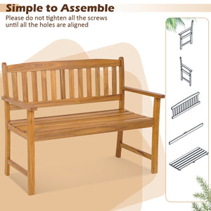 2-Person Patio Acacia Wood Bench with Backrest and Armrests view 9