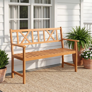 2-Person Patio Acacia Wood Garden Chair with Armrests and X-Shaped Backrest for Garden view 3