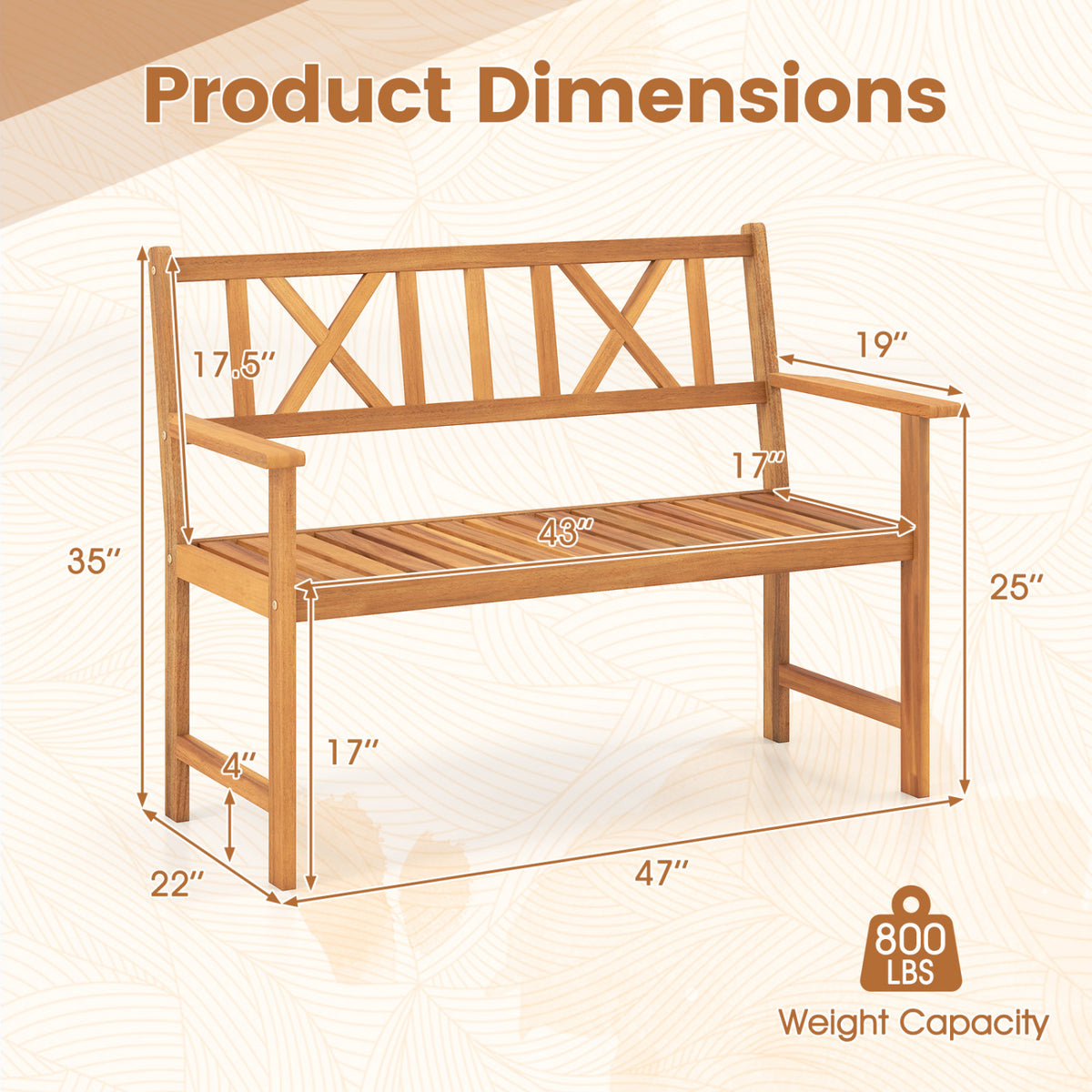 2-Person Patio Acacia Wood Garden Chair with Armrests and X-Shaped Backrest for Garden view 4