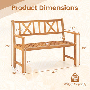 2-Person Patio Acacia Wood Garden Chair with Armrests and X-Shaped Backrest for Garden view 4
