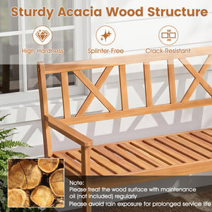 2-Person Patio Acacia Wood Garden Chair with Armrests and X-Shaped Backrest for Garden view 7