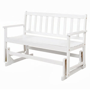 2-Person Patio Acacia Wood Glider Chair with Armrests for Porch Garden-White