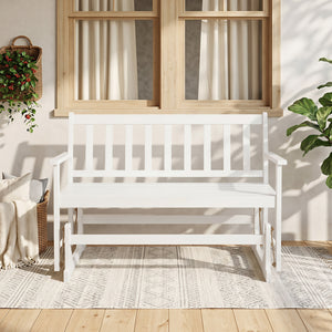 2-Person Patio Acacia Wood Glider Chair with Armrests for Porch Garden-White view 2
