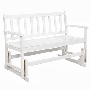 2-Person Patio Acacia Wood Glider Chair with Armrests for Porch Garden-White view 4