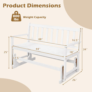2-Person Patio Acacia Wood Glider Chair with Armrests for Porch Garden-White view 5