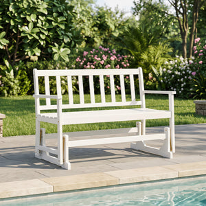 2-Person Patio Acacia Wood Glider Chair with Armrests for Porch Garden-White view 6