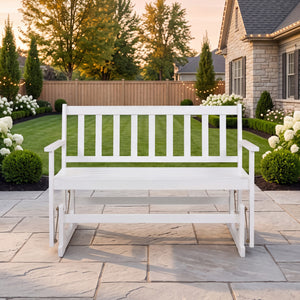 2-Person Patio Acacia Wood Glider Chair with Armrests for Porch Garden-White view 7