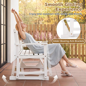 2-Person Patio Acacia Wood Glider Chair with Armrests for Porch Garden-White view 8