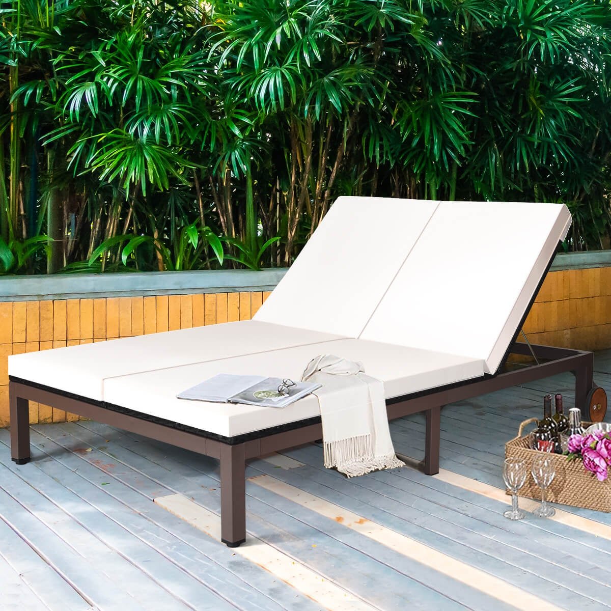 2-Person Patio Rattan Lounge Chair with Adjustable Backrest-White view 3