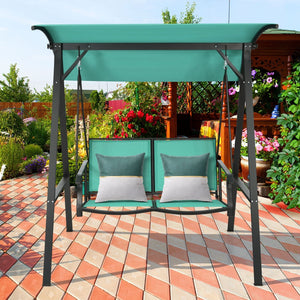 2 Person Patio Swing with Weather Resistant Glider and Adjustable Canopy-Green view 3