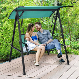 2 Person Patio Swing with Weather Resistant Glider and Adjustable Canopy-Green view 6