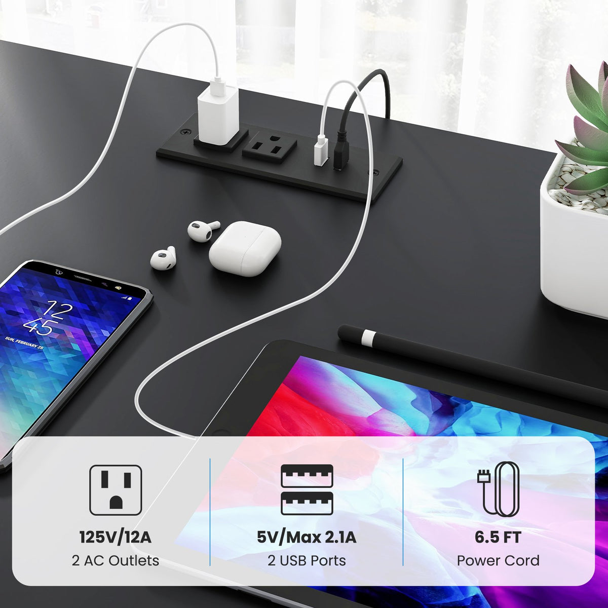 2-Person Reversible Computer Desk Long Office Desk with LED Lights-Black view 7