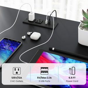 2-Person Reversible Computer Desk Long Office Desk with LED Lights-Black view 7