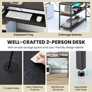 2-Person Reversible Computer Desk Long Office Desk with LED Lights-Black view 9