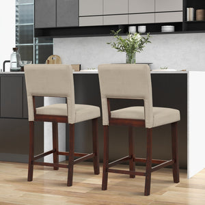 2 Piece Bar Chair Set with Hollowed Back and Rubber Wood Legs-Beige view 3