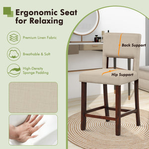 2 Piece Bar Chair Set with Hollowed Back and Rubber Wood Legs-Beige view 6