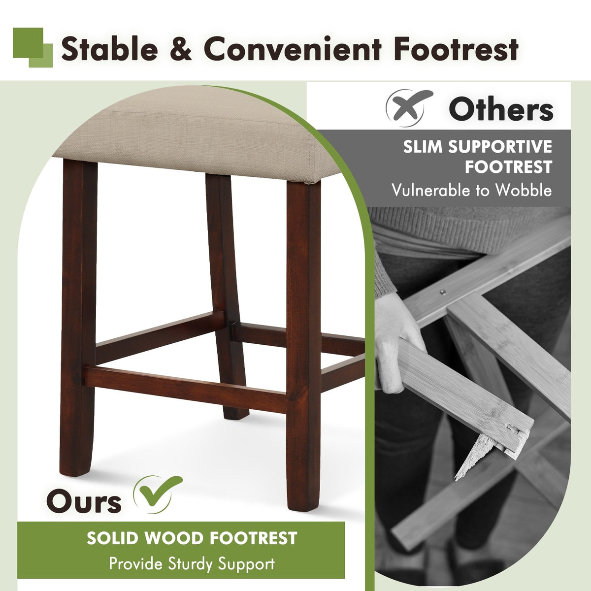 2 Piece Bar Chair Set with Hollowed Back and Rubber Wood Legs-Beige view 7