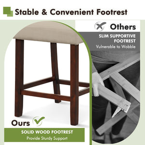 2 Piece Bar Chair Set with Hollowed Back and Rubber Wood Legs-Beige view 7