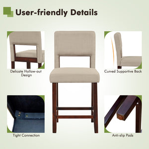 2 Piece Bar Chair Set with Hollowed Back and Rubber Wood Legs-Beige view 8