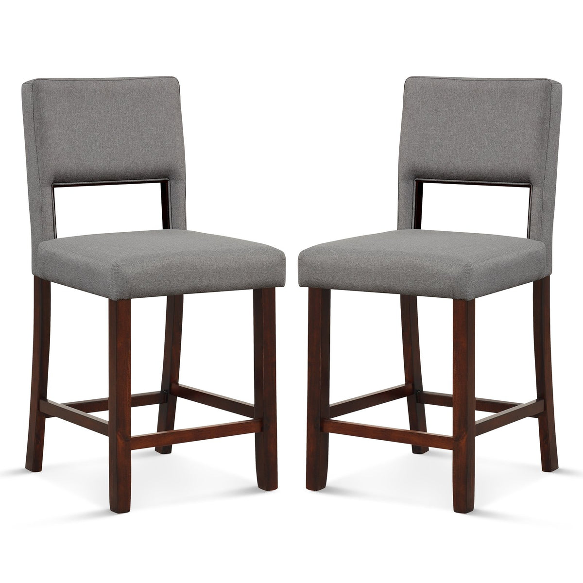 2 Piece Bar Chair Set with Hollowed Back and Rubber Wood Legs-Gray