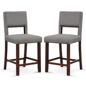 2 Piece Bar Chair Set with Hollowed Back and Rubber Wood Legs-Gray