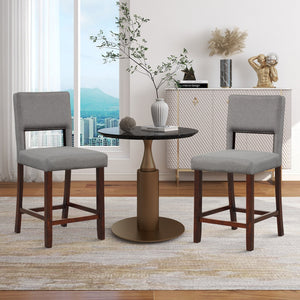 2 Piece Bar Chair Set with Hollowed Back and Rubber Wood Legs-Gray view 2