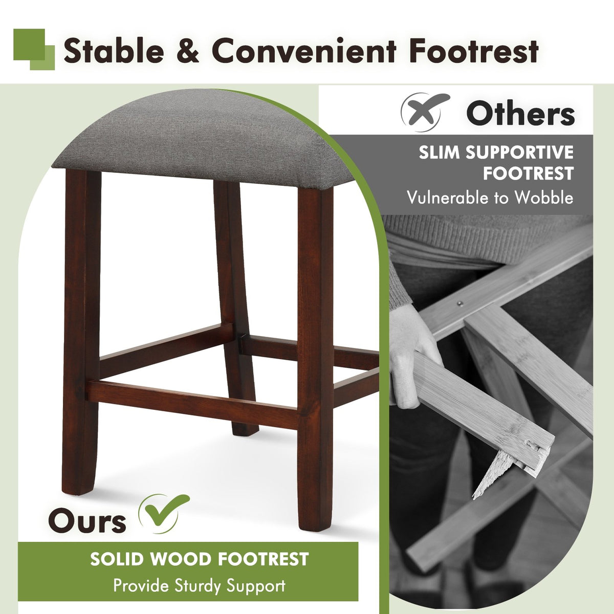 2 Piece Bar Chair Set with Hollowed Back and Rubber Wood Legs-Gray view 7