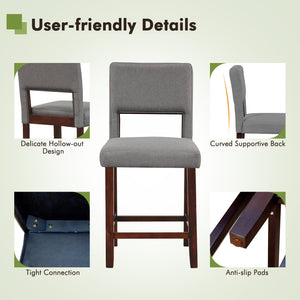 2 Piece Bar Chair Set with Hollowed Back and Rubber Wood Legs-Gray view 8