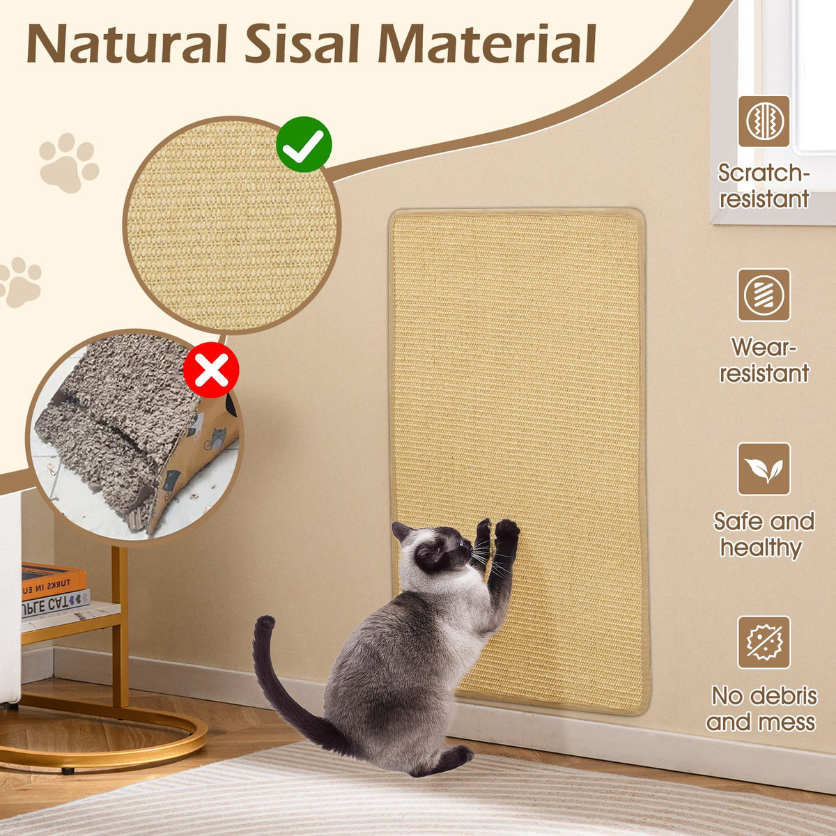 2 Piece Cat Scratcher Mat Set 32 x 20 Inch Natural Sisal Pads view 7