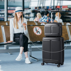 2-Piece Luggage Set 20 Inch Carry-on Suitcase and 14 Inch Cosmetic Case-Black view 3