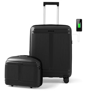 2-Piece Luggage Set 20 Inch Carry-on Suitcase and 14 Inch Cosmetic Case-Black view 4