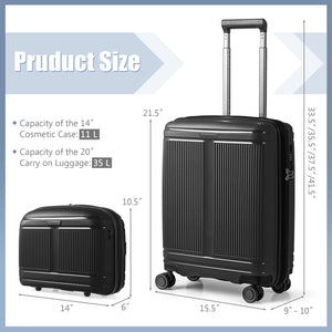2-Piece Luggage Set 20 Inch Carry-on Suitcase and 14 Inch Cosmetic Case-Black view 5