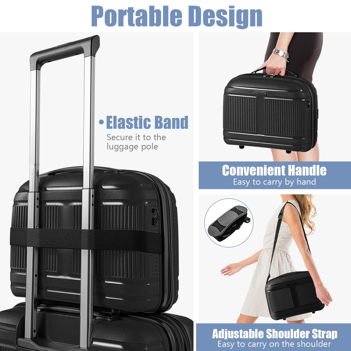 2-Piece Luggage Set 20 Inch Carry-on Suitcase and 14 Inch Cosmetic Case-Black view 8