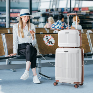 2-Piece Luggage Set 20 Inch Carry-on Suitcase and 14 Inch Cosmetic Case-White view 3