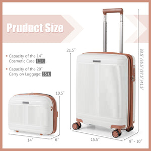 2-Piece Luggage Set 20 Inch Carry-on Suitcase and 14 Inch Cosmetic Case-White view 5