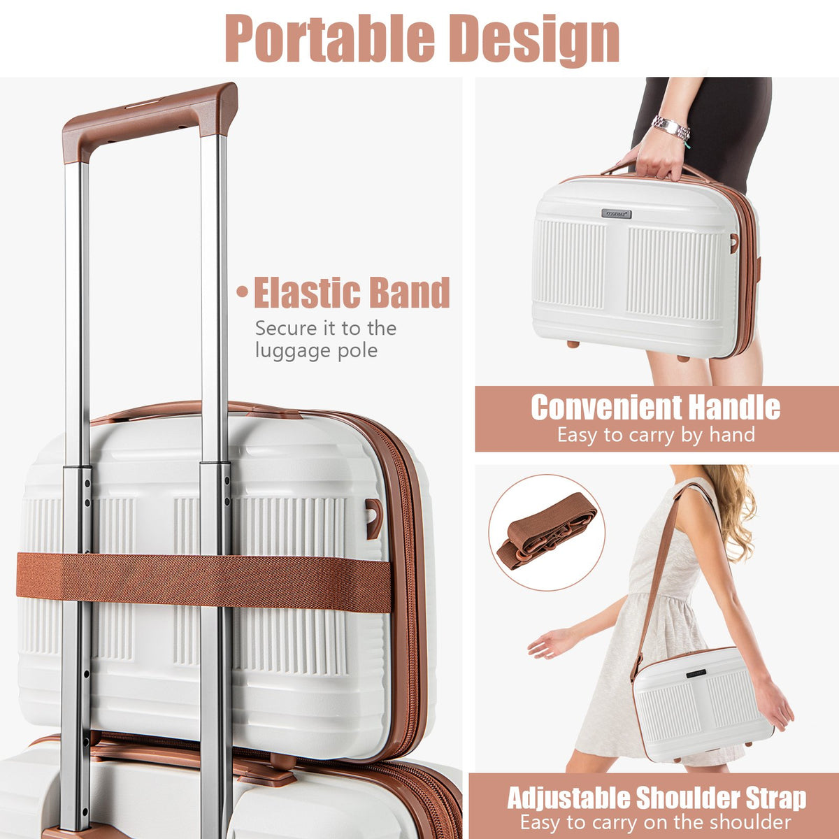 2-Piece Luggage Set 20 Inch Carry-on Suitcase and 14 Inch Cosmetic Case-White view 8