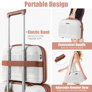2-Piece Luggage Set 20 Inch Carry-on Suitcase and 14 Inch Cosmetic Case-White view 8