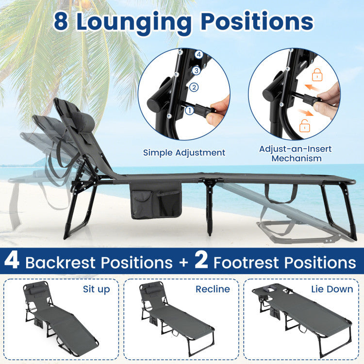 2-Piece Outdoor Tanning Chair and Patio Side Table Set with Folding Lounge Chair and Square Bistro Table view 5