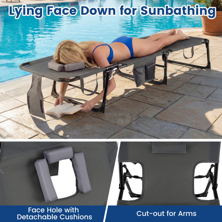 2-Piece Outdoor Tanning Chair and Patio Side Table Set with Folding Lounge Chair and Square Bistro Table view 7