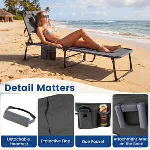 2-Piece Outdoor Tanning Chair and Patio Side Table Set with Folding Lounge Chair and Square Bistro Table view 9