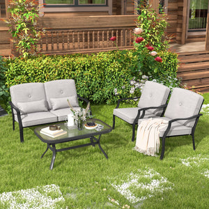 2 Piece Patio Metal Chairs with Seat and Back Cushions view 3