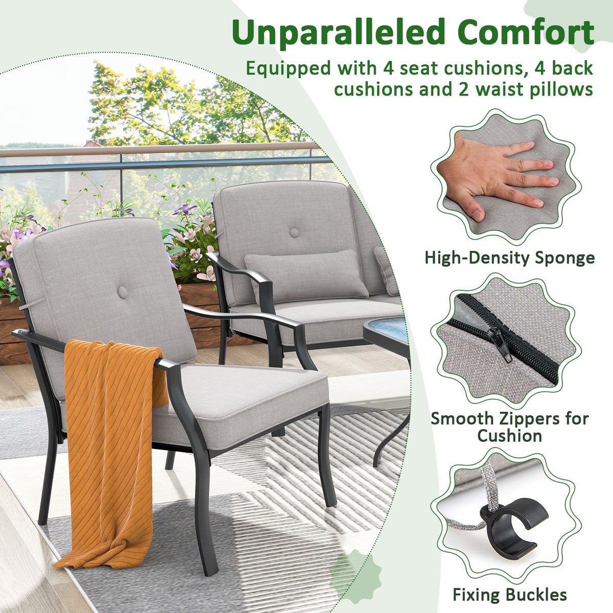 2 Piece Patio Metal Chairs with Seat and Back Cushions view 6