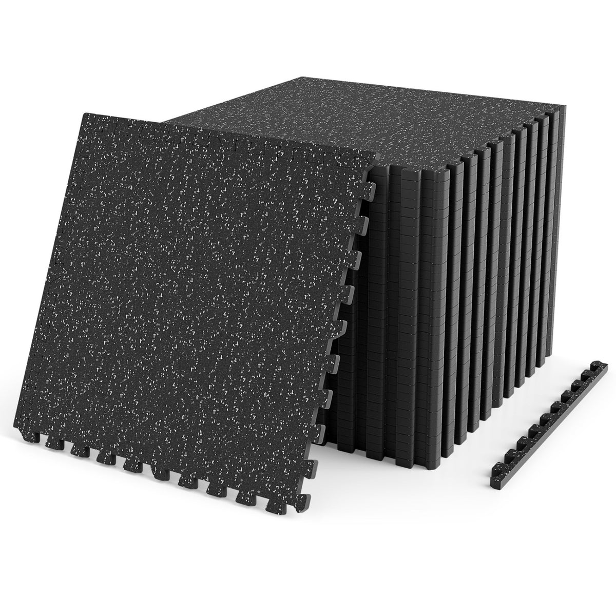 2 Pieces 0.39 inch Thick Rubber Top Exercise Mat 140 Sq Ft with Boarders-Gray